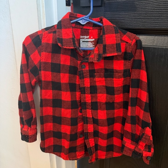 Cat & Jack Red Buffalo Plaid Flannel Shirt (3T) - Picture 1 of 3